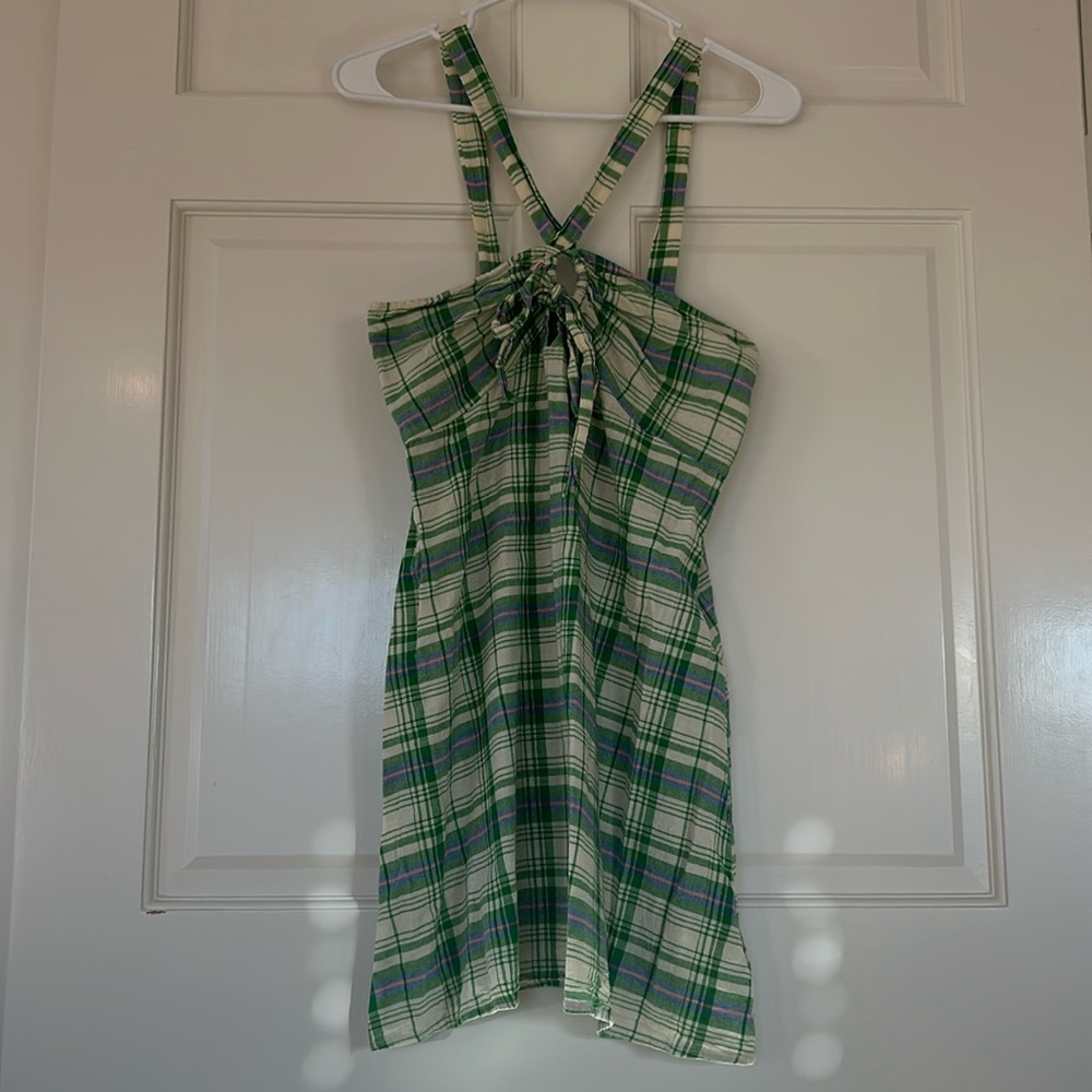 Urban Outfitters Green Plaid Sundress - Picnic Summer Mini Dress - Size M